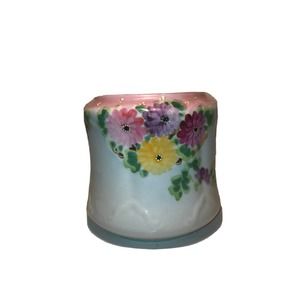 Porcelain Planter w Beautiful Pink & Yellow Flower Motif Made In Japan VTG 40s